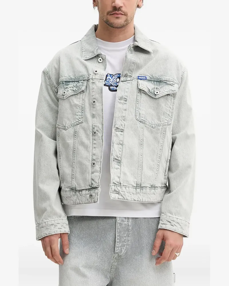 HUGO BOSS Jeansjacke mit Logo-Patch - Grau Grau
