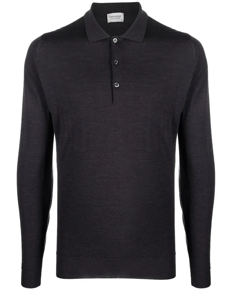 John Smedley Langärmeliges Poloshirt - Grau Grau