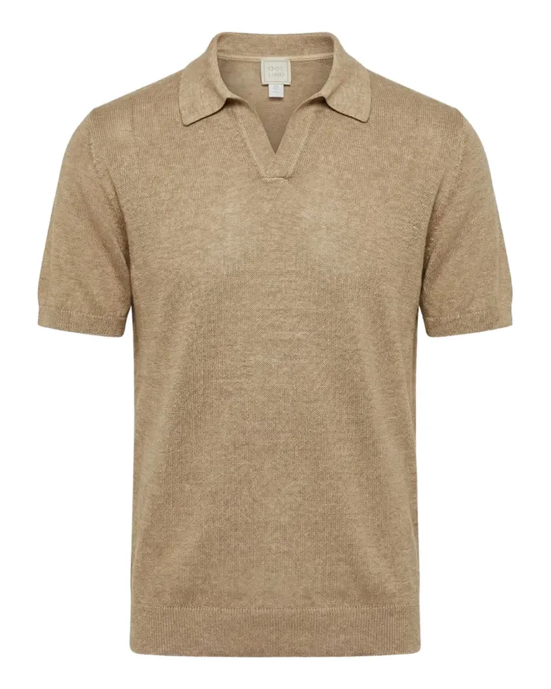 120% Lino knitted V-neck T-shirt - Nude Nude