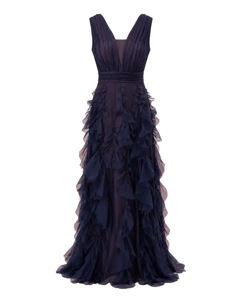 Marchesa ruffled silk-organza maxi dress - Blau Blau