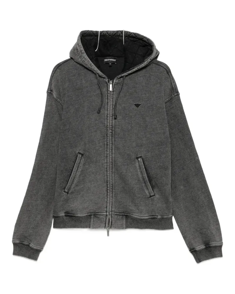 Emporio Armani faded-effect logo-patch hoodie - Grau Grau