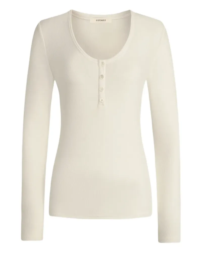 12 STOREEZ Henley-Oberteil mit Knöpfen - Nude Nude