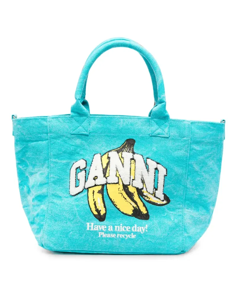 Ganni logo-print tote bag - Blau Blau