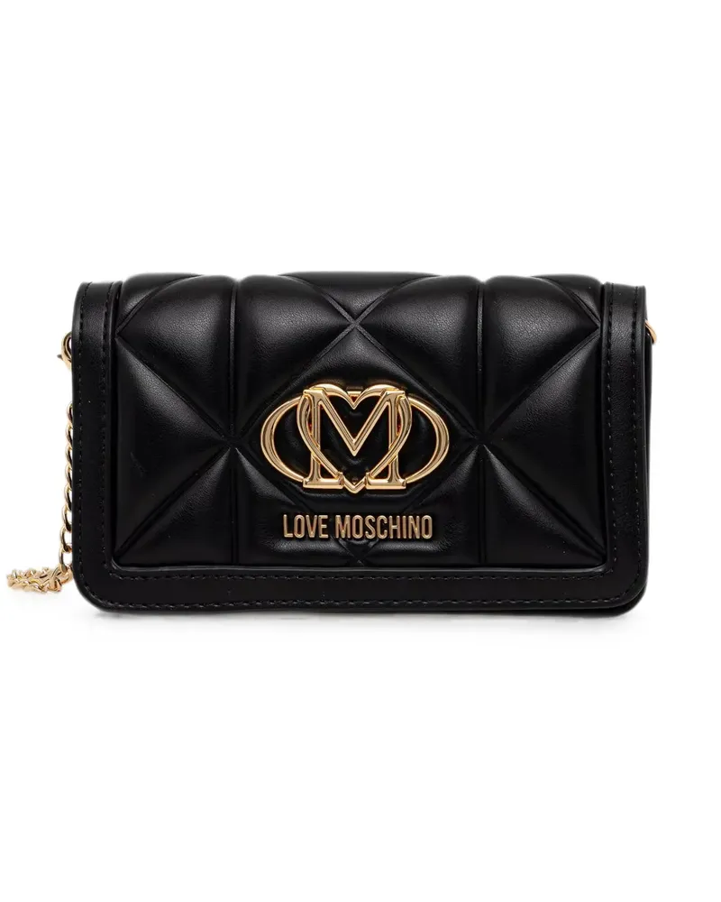 Moschino Gesteppte Umhängetasche mit Logo-Schild - Schwarz Schwarz
