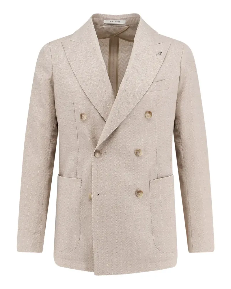 Tagliatore double-breasted herringbone blazer - Nude Nude