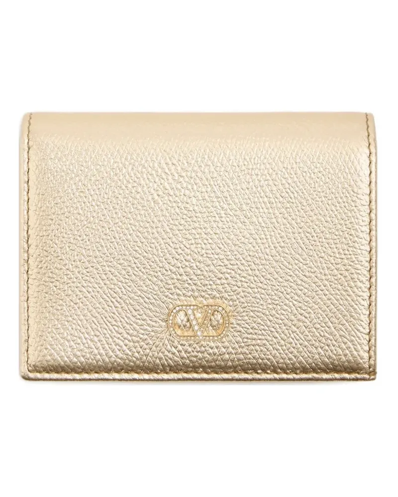 Valentino Garavani Vlogo Signature wallet in laminated grainy calfskin with jewel logo - Gold Gold