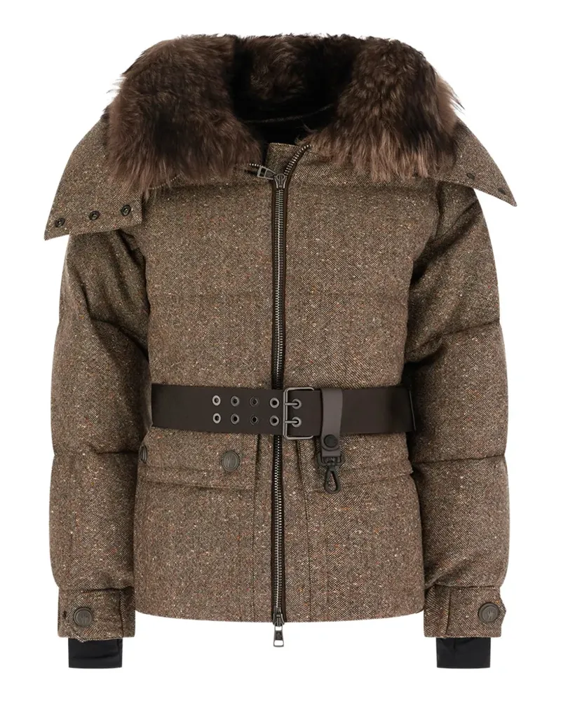 Moncler belted fur-collar down jacket - Braun Braun