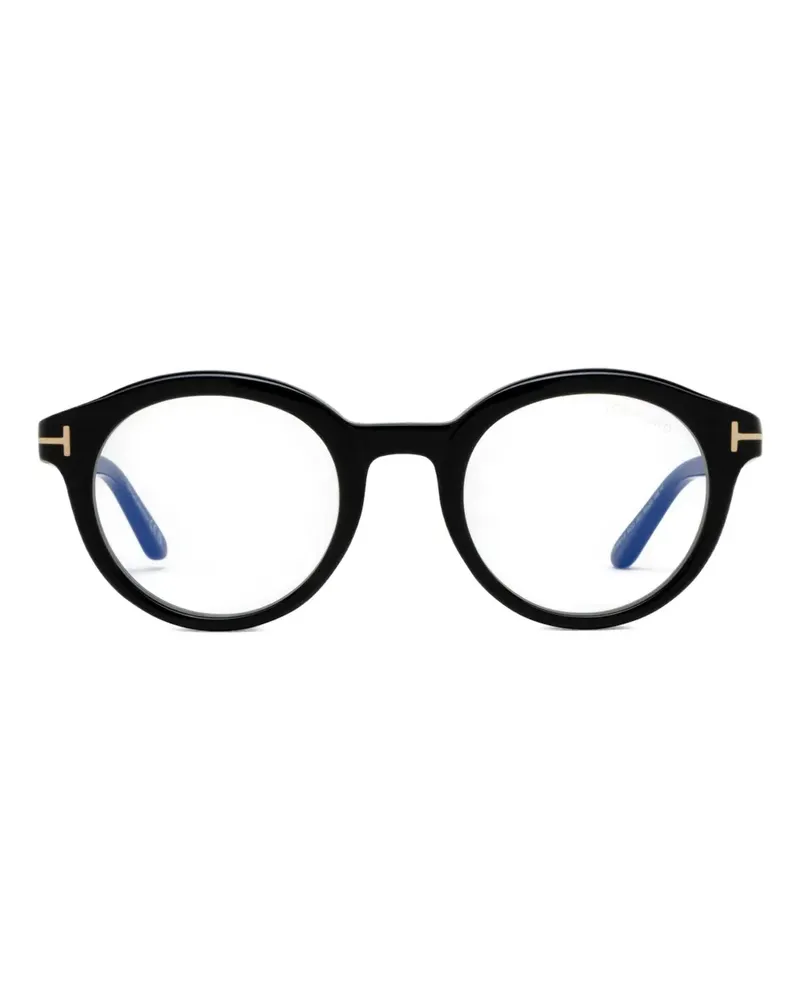 Tom Ford Runde Brille mit Logo - Schwarz Schwarz
