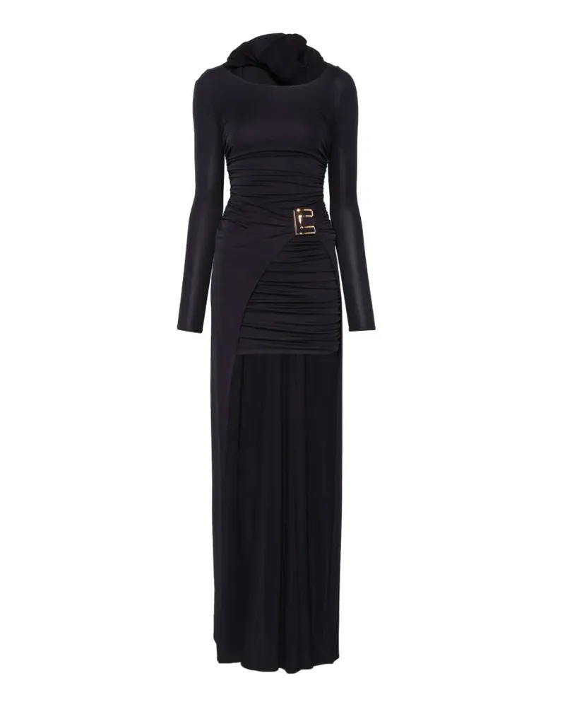 Elisabetta Franchi Asymmetrisches Kleid mit Logo-Schild - Schwarz Schwarz