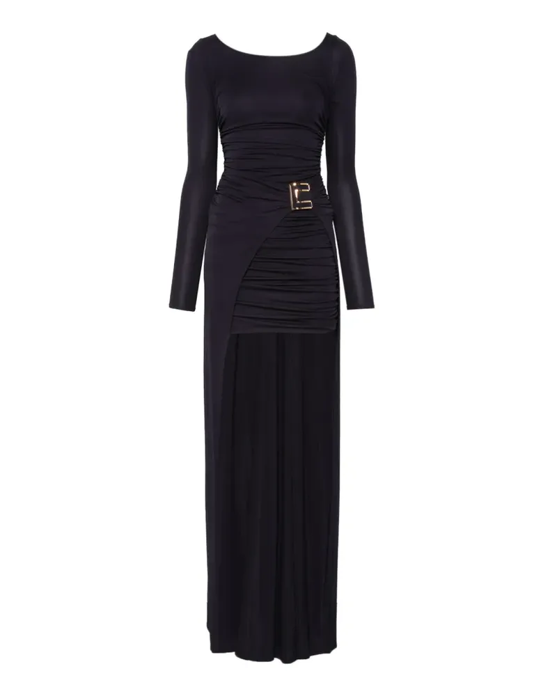 Elisabetta Franchi Asymmetrisches Kleid mit Logo-Schild - Schwarz Schwarz
