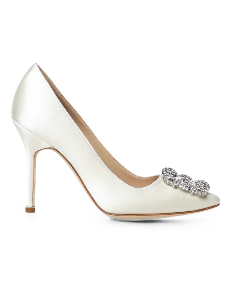 Manolo Blahnik Hangisi crystal-buckle pumps - Weiß Weiß