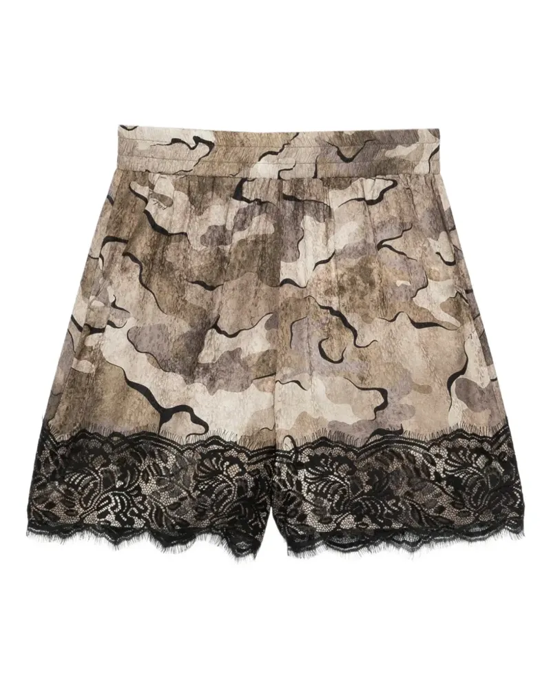 Pinko lace-trim camouflage-print shorts - Nude Nude