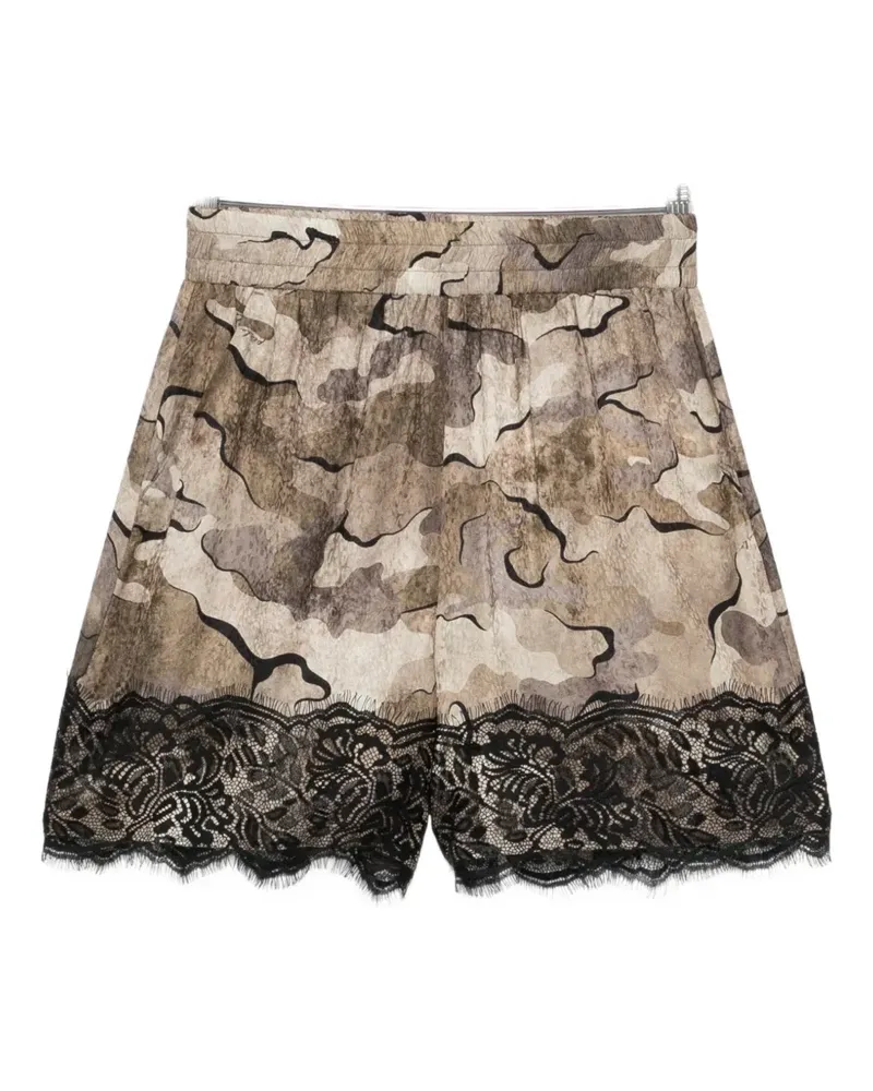 Pinko lace-trim camouflage-print shorts - Nude Nude