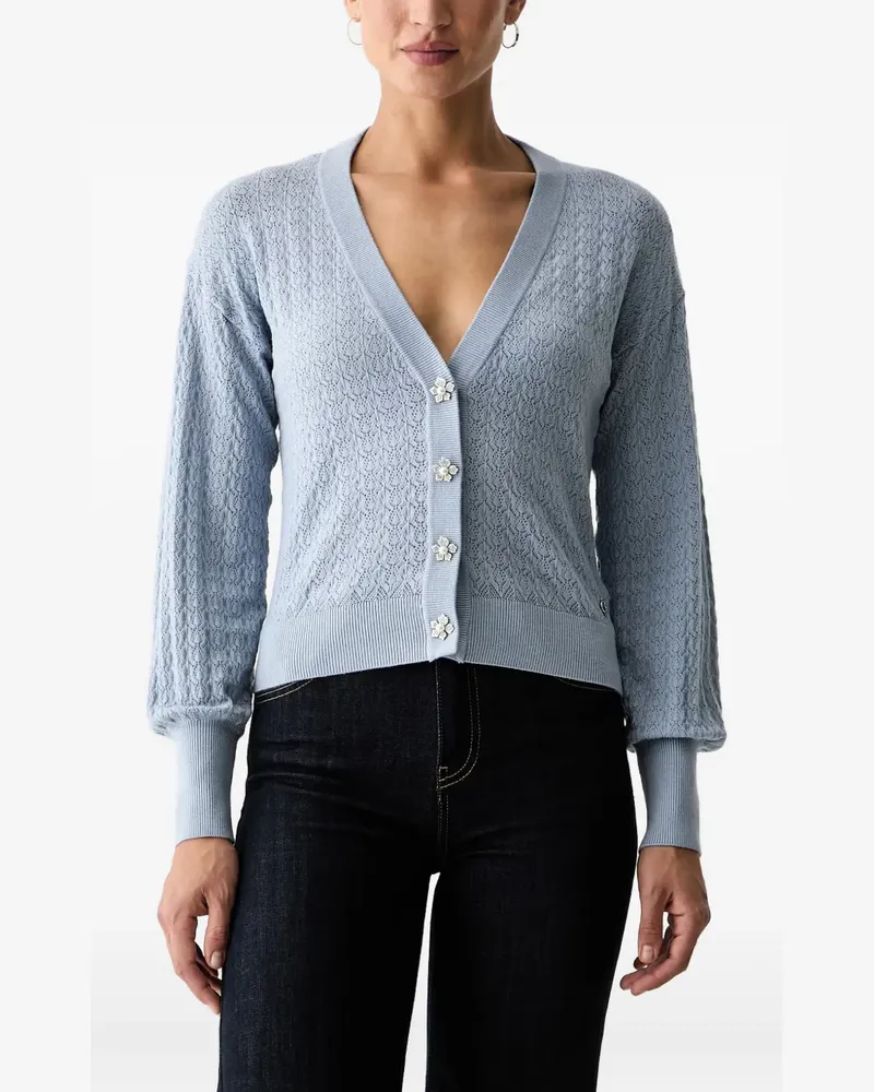 Guess Cardigan aus Pointelle-Strick mit Kristallen - Blau Blau
