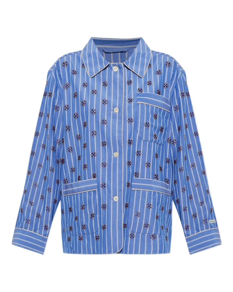 MUNTHE Vintager bead-embellished striped shirt - Blau Blau