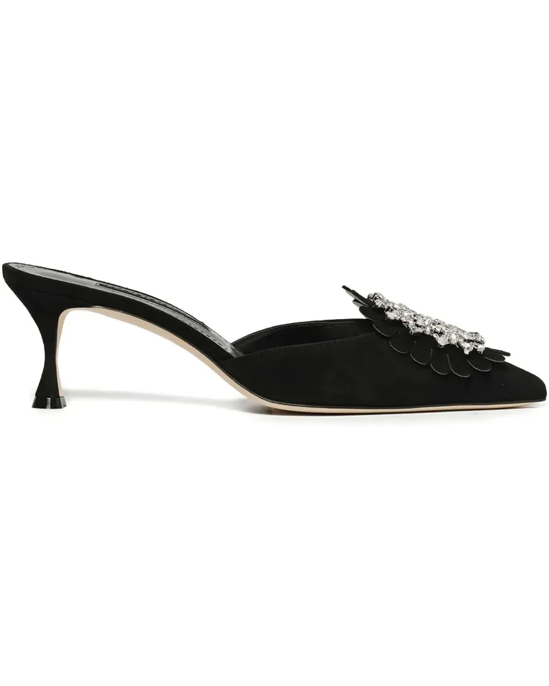 Manolo Blahnik Verzierte Wildleder-Mules mit Absatz 50mm - Schwarz Schwarz