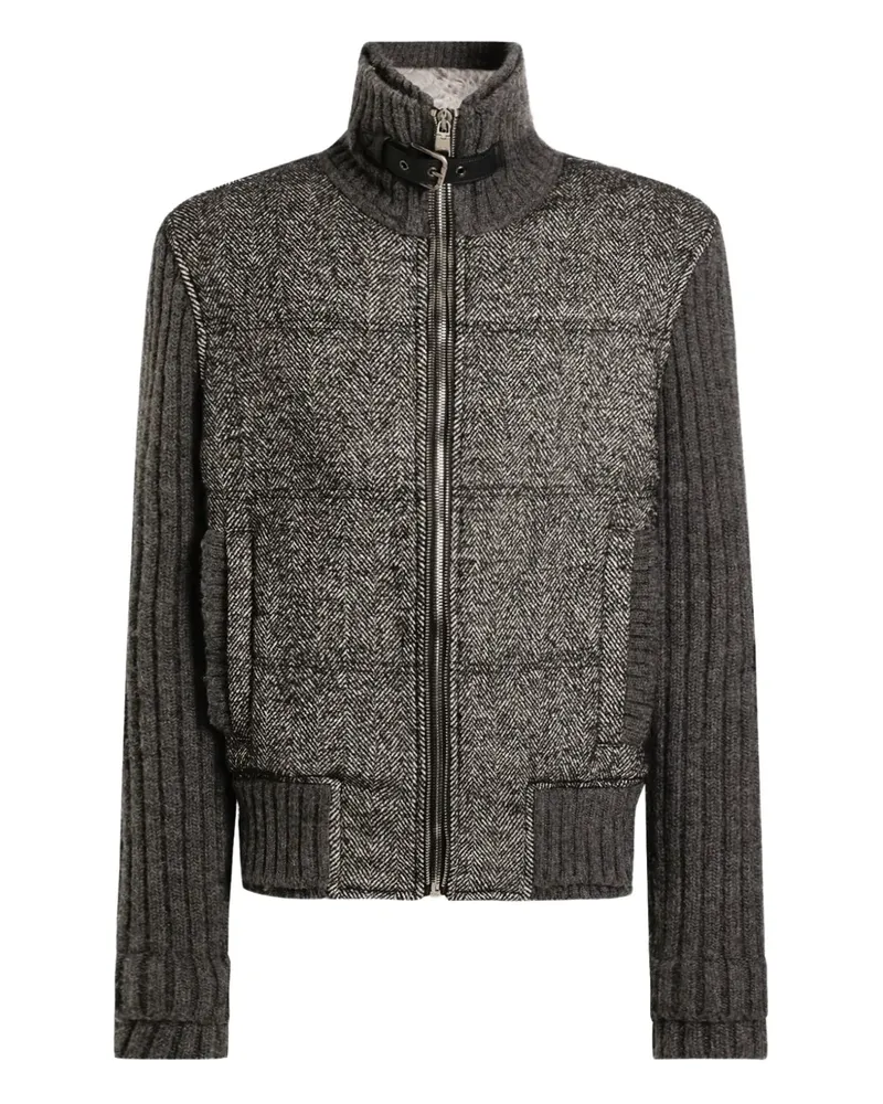 Dolce & Gabbana Gerippte Bomberjacke mit Fischgrätenmuster - Grau Grau