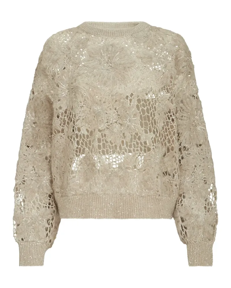 Brunello Cucinelli Bestickter Pullover aus funkelndem Mohär und Wolle - Nude Nude