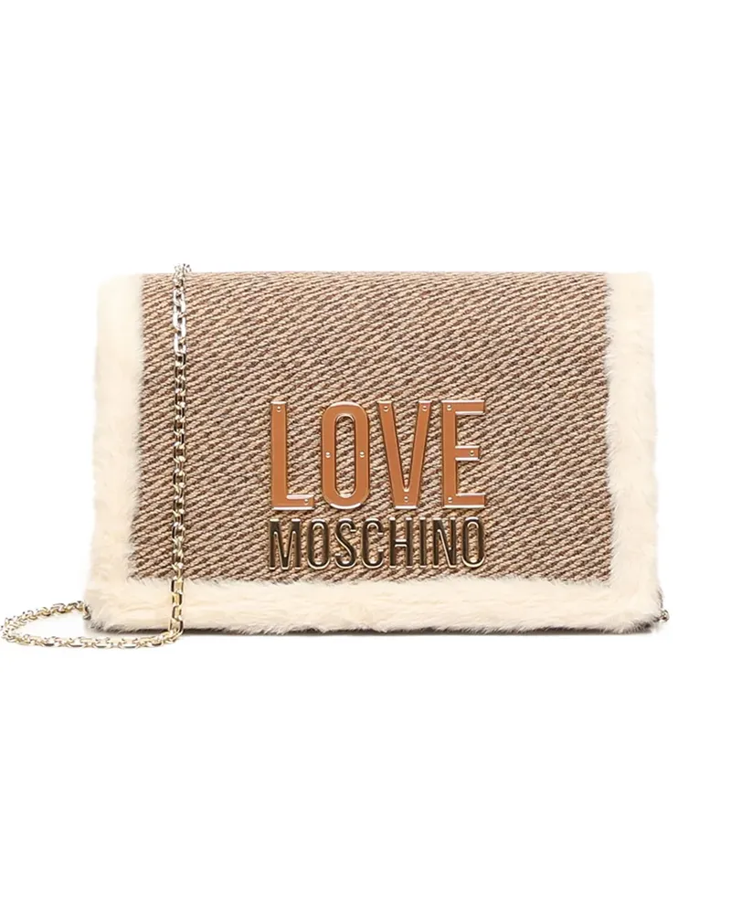 Moschino Schultertasche mit Logo-Schild - Nude Nude