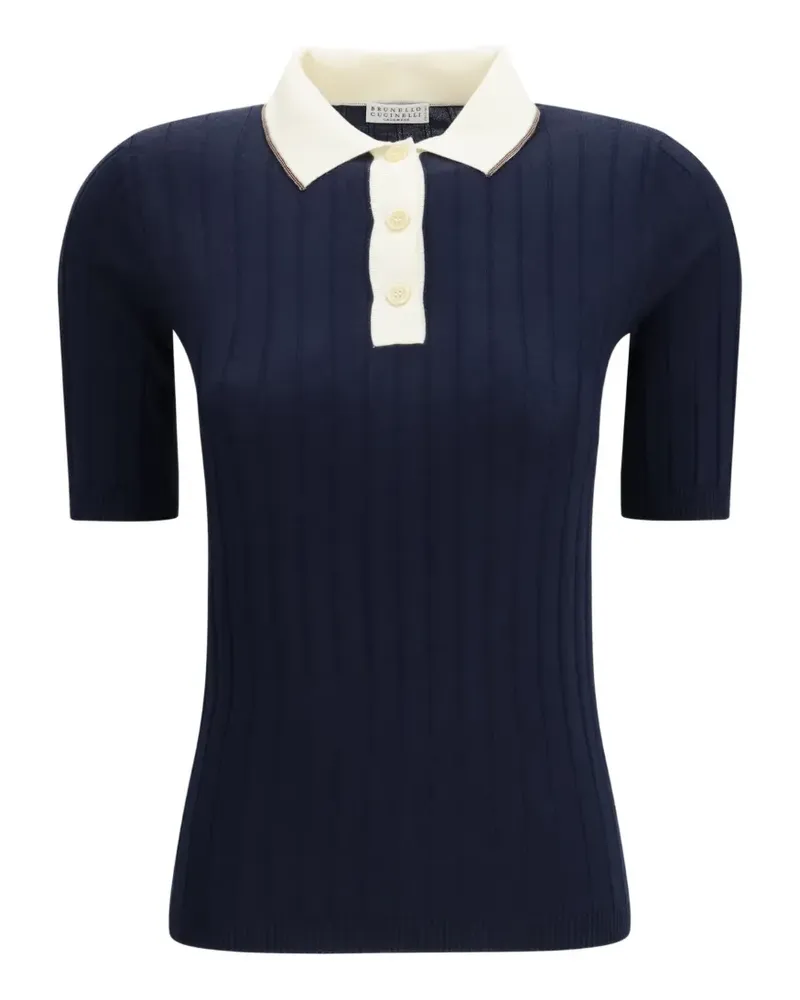 Brunello Cucinelli ribbed button polo top - Blau Blau