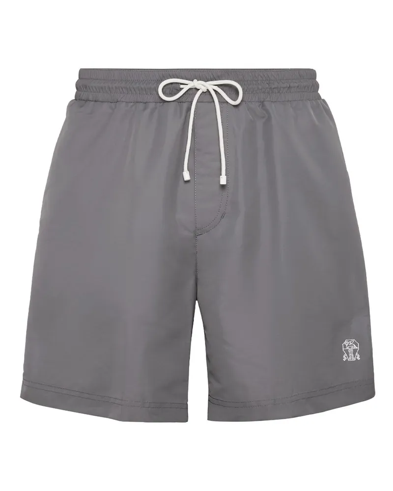 Brunello Cucinelli Badeshorts mit Logo-Stickerei - Grau Grau