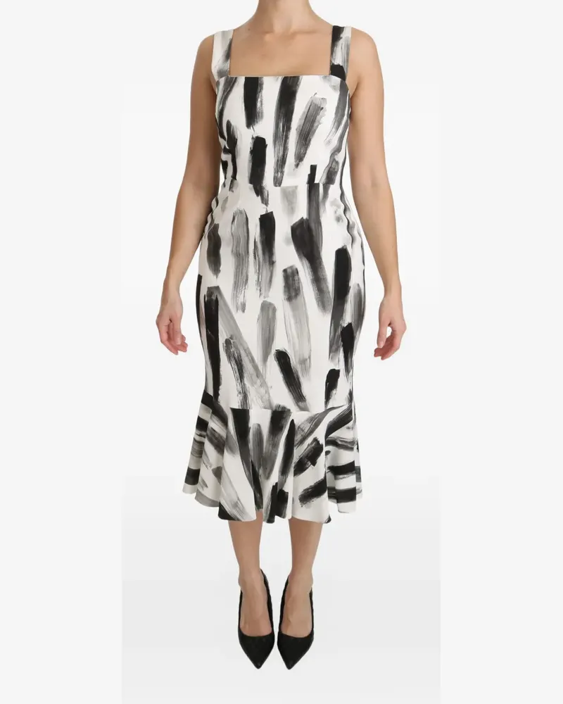 Dolce & Gabbana Sheath Midikleid mit Farbklecks-Print - Weiß Weiß