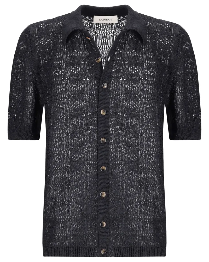 Laneus Hemd mit Lochstrickmuster - Schwarz Schwarz