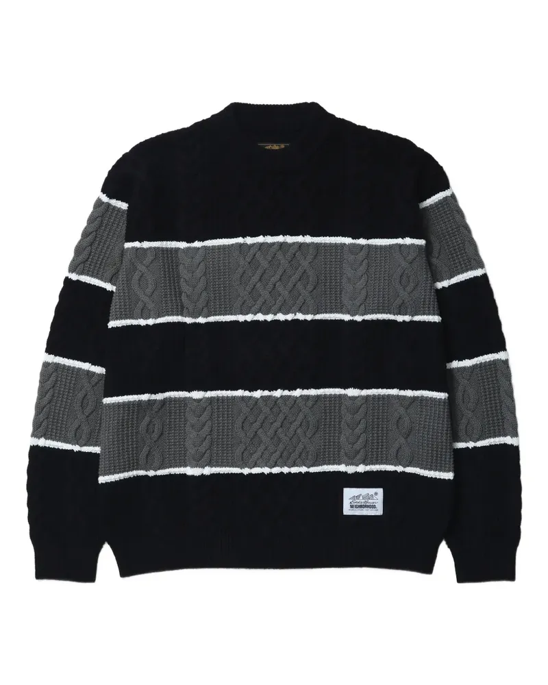 Neighborhood Gestreifter Pullover mit Zopfmuster - Schwarz Schwarz