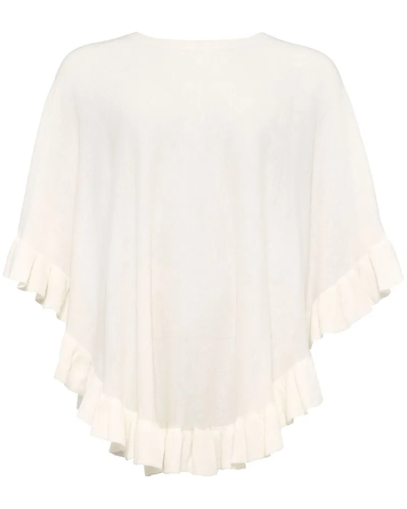 Eres Edgar Feinstrick-Poncho mit Rüschen - Weiß Weiß