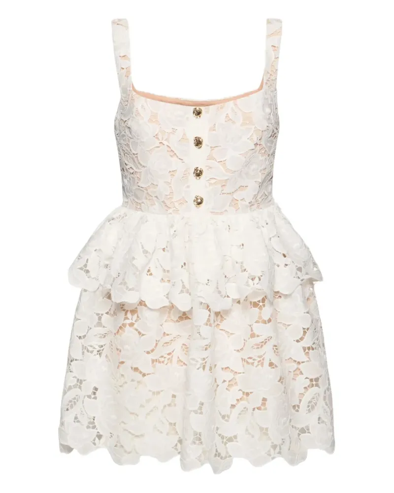 Self-Portrait frill button-detail mini dress - Weiß Weiß