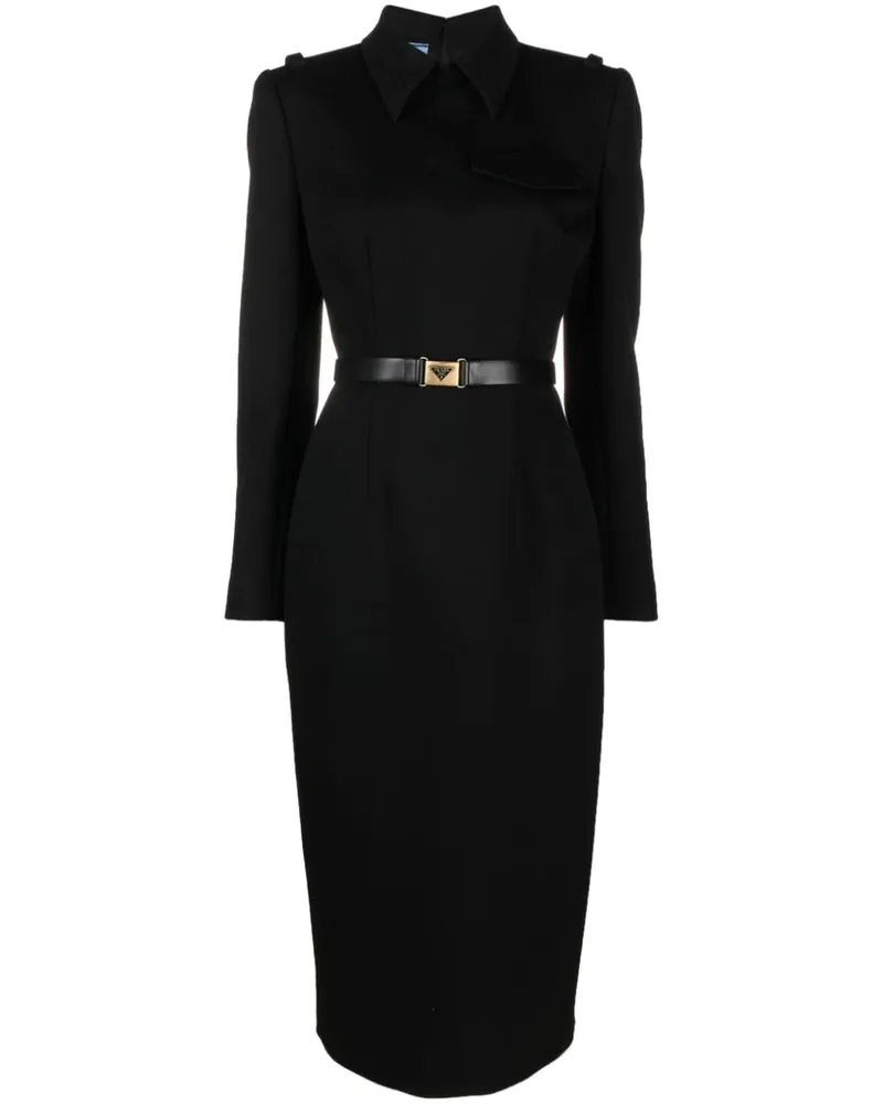 Prada Midikleid mit Gürtel - Schwarz Schwarz