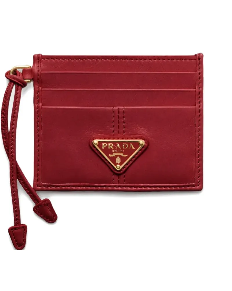 Prada enamelled-logo leather card holder - Rot Rot