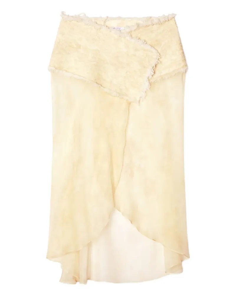 OFF-WHITE Asymmetrischer Seiden-Midirock mit Fransen - Gelb Gelb