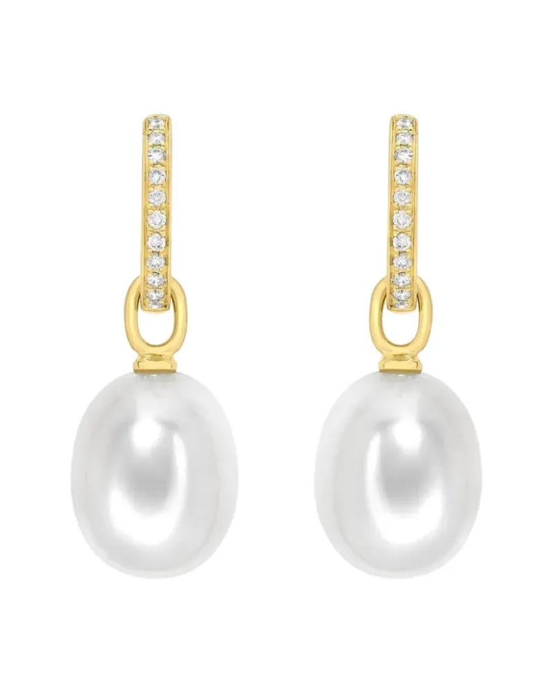 Kiki McDonough 18kt Gelbgold-Hängeohrringe mit Diamanten und Perle - Weiß Weiß
