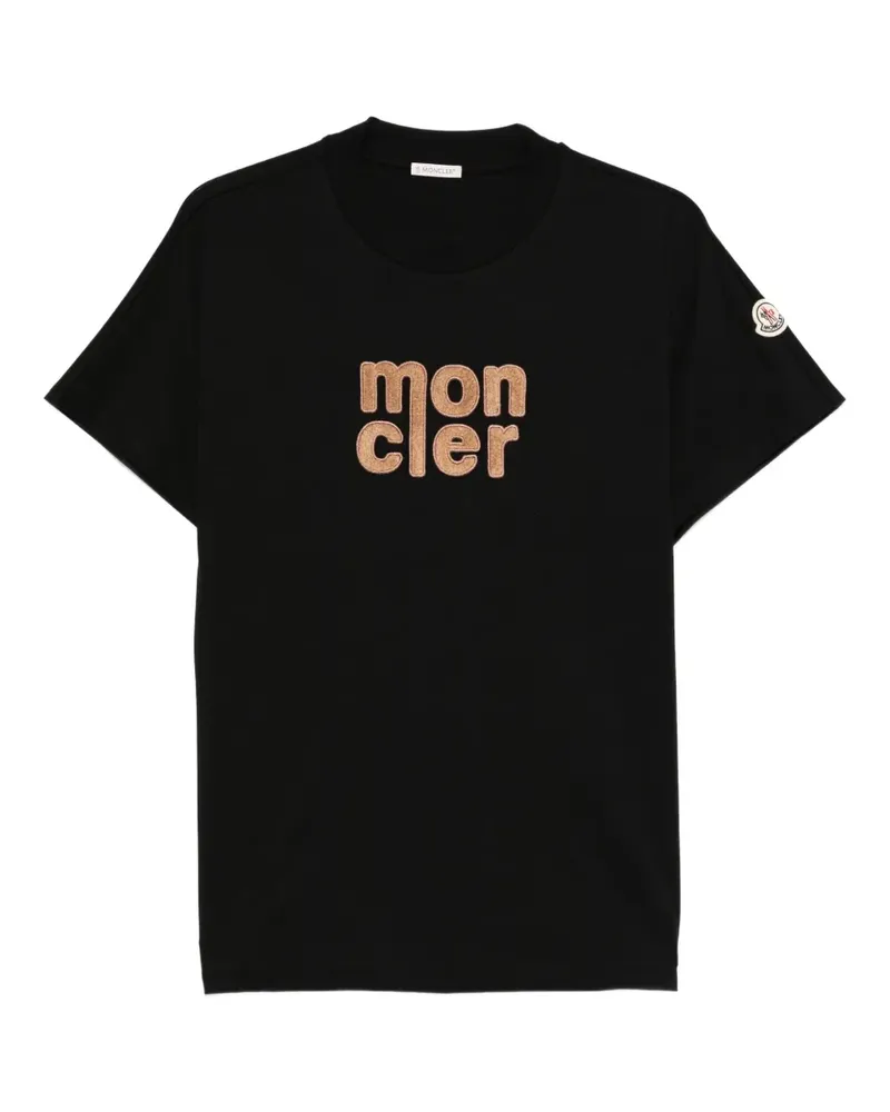Moncler T-Shirt mit Logo-Stickerei - Schwarz Schwarz