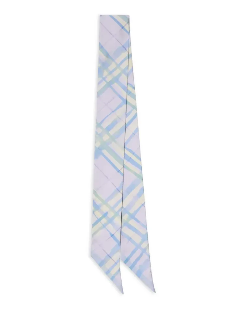 Burberry Schmaler karierter Seidenschal mit Aquarell-Print - Violett Violett