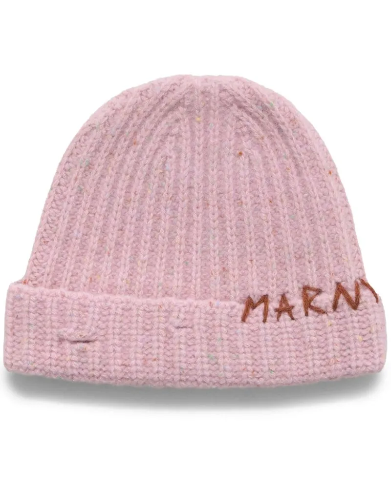 Marni Gerippte Beanie mit Logo-Stickerei - Rosa Rosa