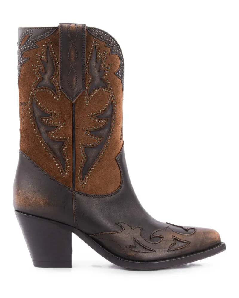 Golden Goose 70 Wish Star Stiefel aus braunem Leder mit Absatz und Mikro-Nieten Braun
