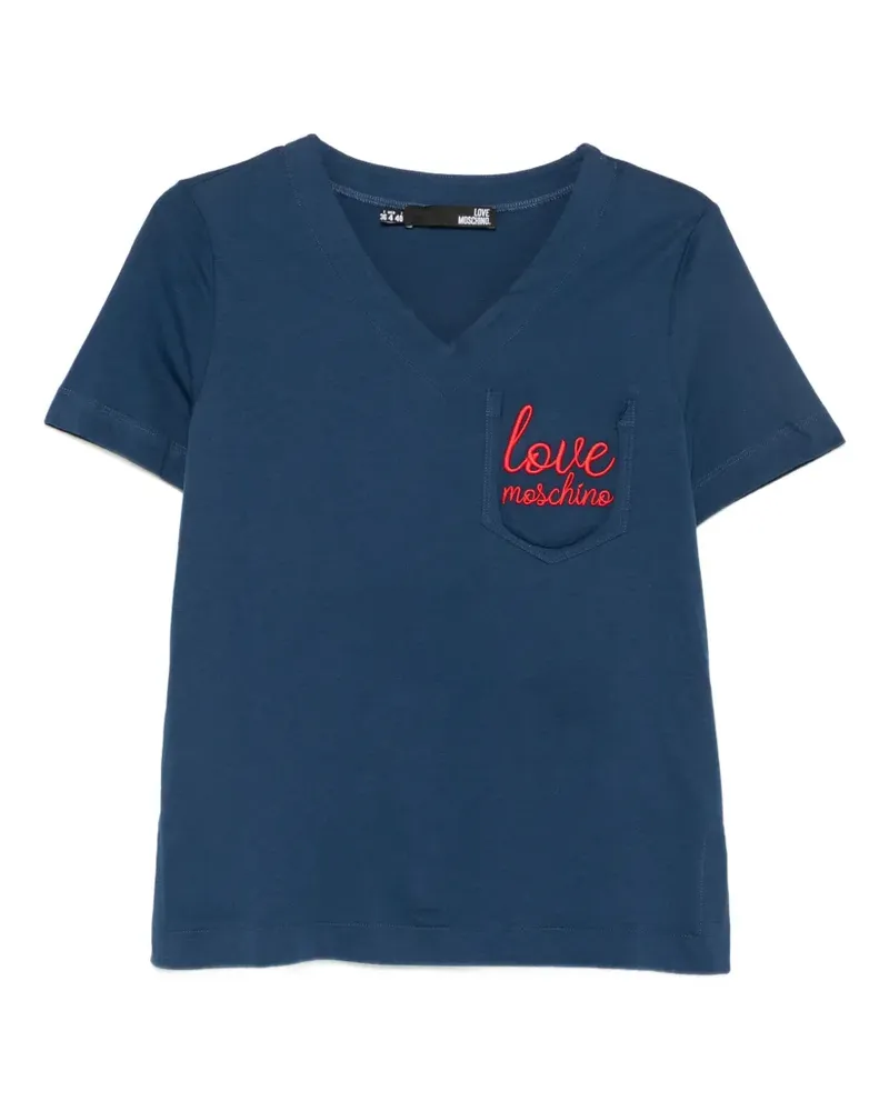 Moschino logo-embroidered T-shirt - Blau Blau