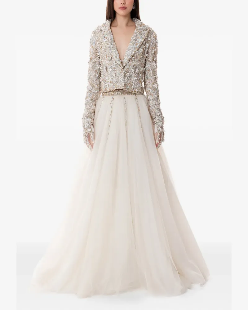 Dina Melwani Besticktes Tüllkleid - Nude Nude