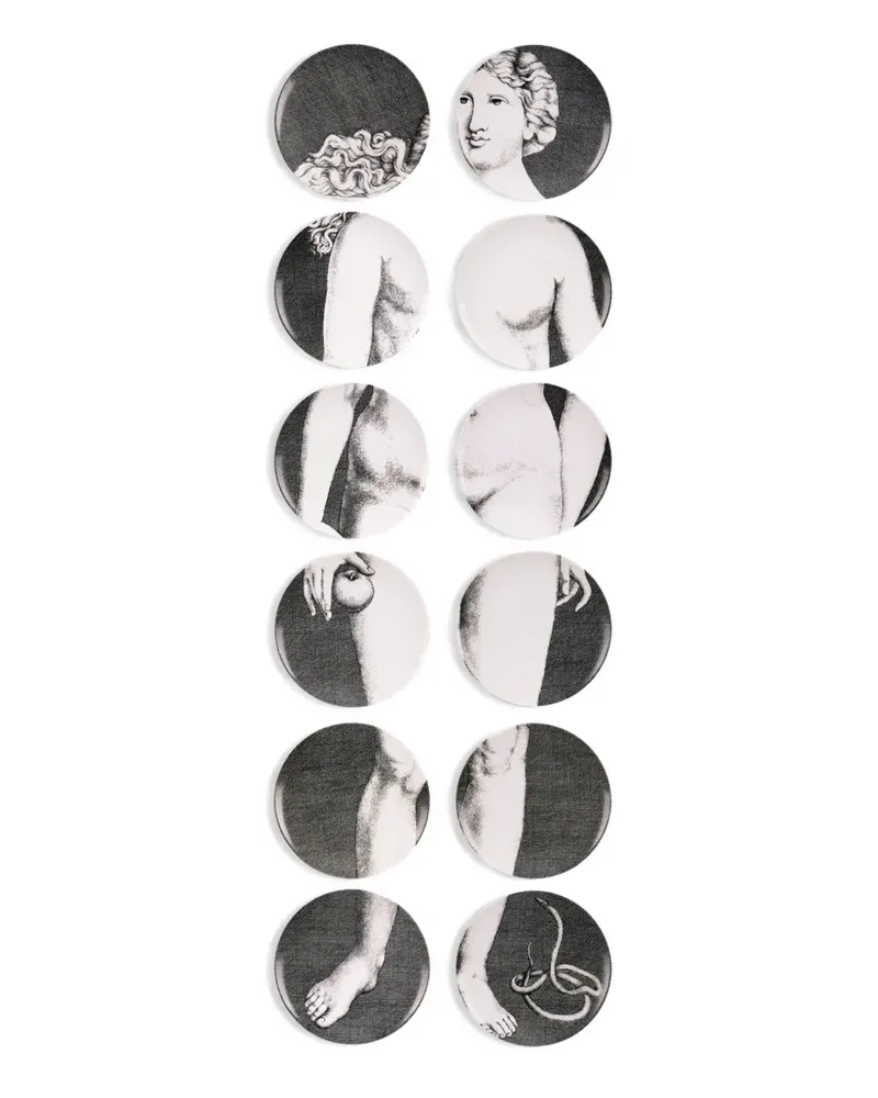 Fornasetti Zwölfteiliges Tellerset - Grau Grau