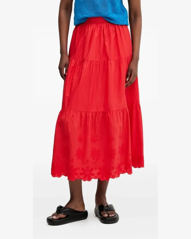 Desigual Bestickter Midirock - Rot Rot
