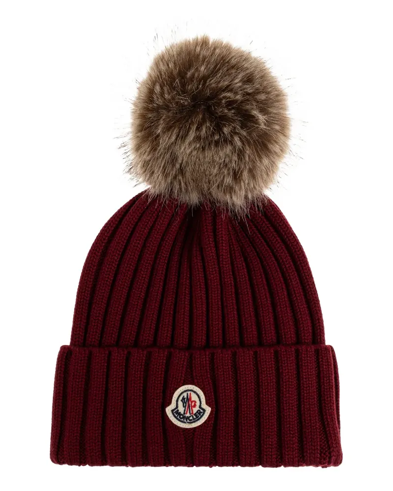 Moncler pompom ribbed beanie - Rot Rot