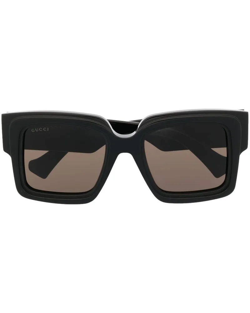 Gucci Eckige Sonnenbrille mit Logo-Schild - Schwarz Schwarz