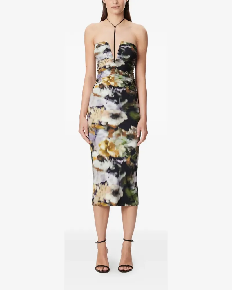 Amazuìn Natalie tie floral midi dress - Schwarz Schwarz