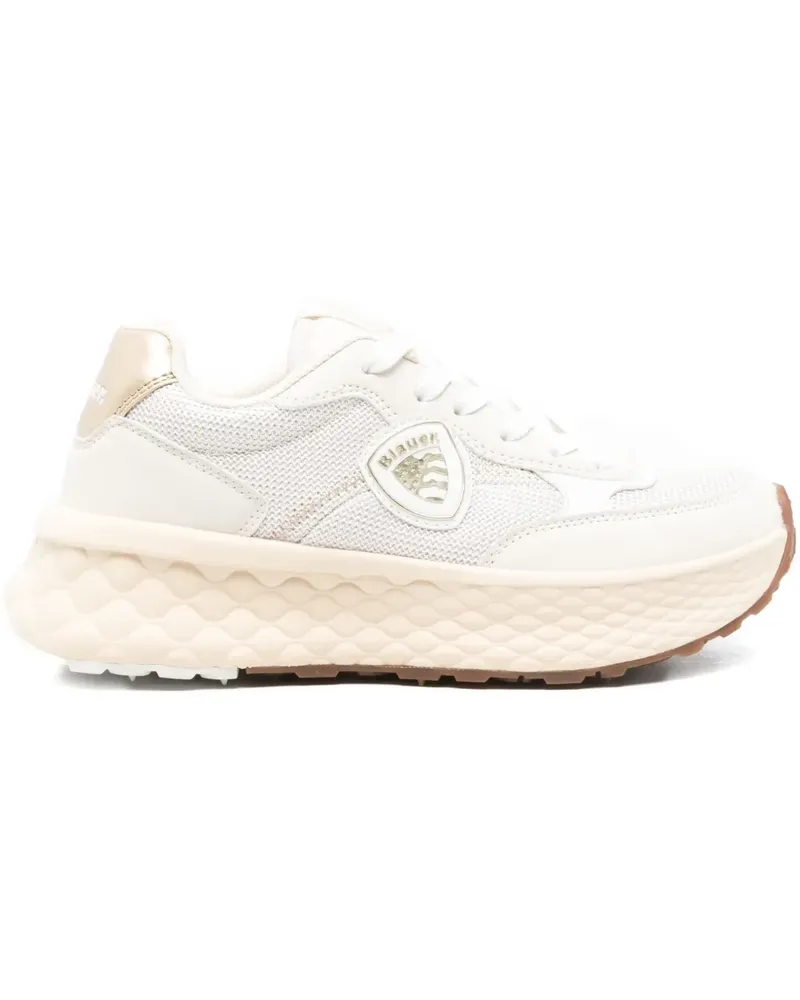 Blauer Sneakers mit Logo-Patch - Weiß Weiß