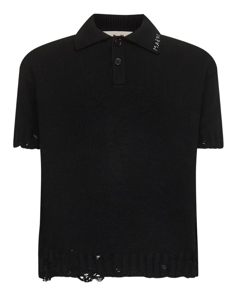 Marni Ausgefranstes Poloshirt mit geripptem Kragen - Schwarz Schwarz