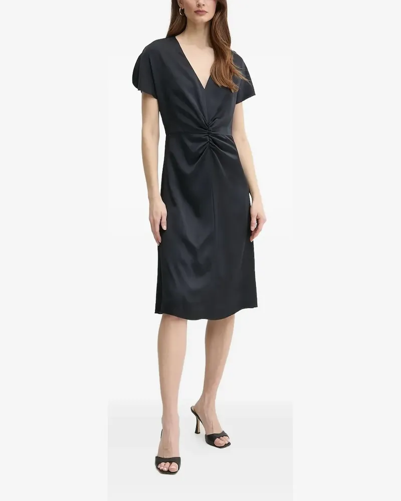 HUGO BOSS Gerafftes Dulania Midikleid mit V-Ausschnitt - Blau Blau