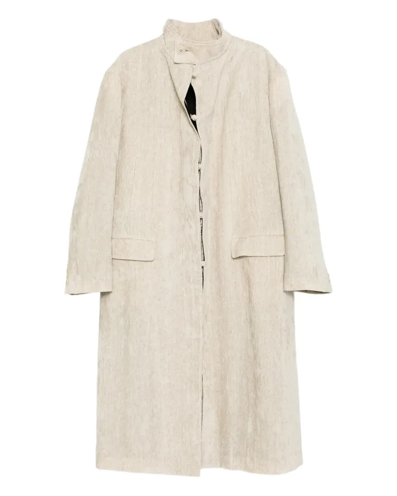 Yohji Yamamoto Stehkragen-Mantel aus Leinen - Nude Nude
