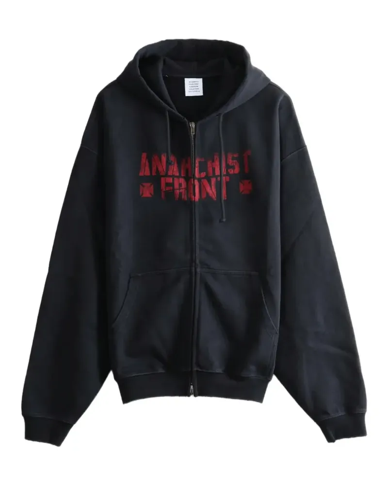 VETEMENTS slogan-print zip-up hoodie - Schwarz Schwarz